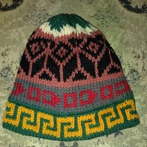 Colorful Hand Knit Beanie with Geometric Patterns